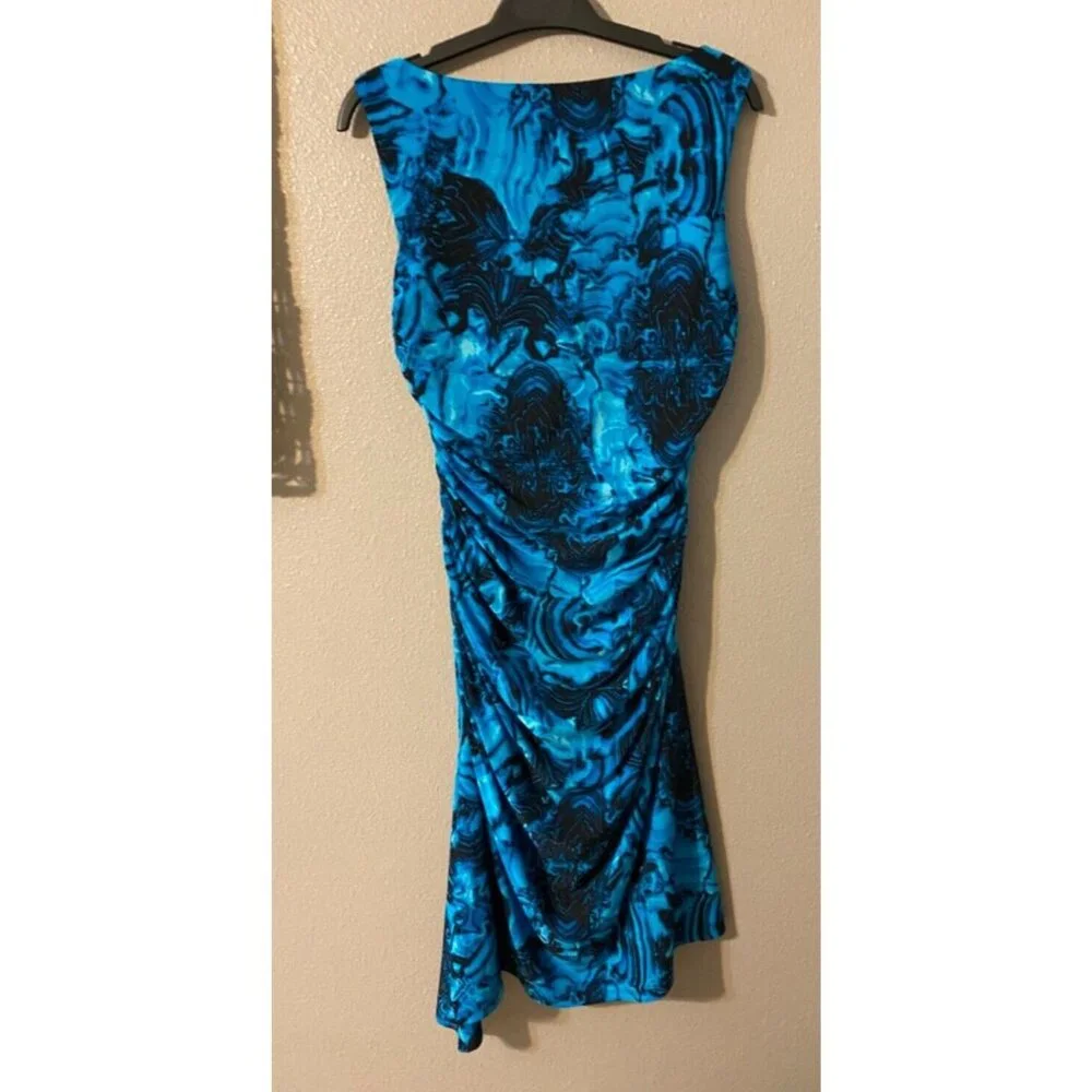 Jones NY Dress Cobalt Blue Black 10 Stretch Sheath Sleeveless Career Church NEW